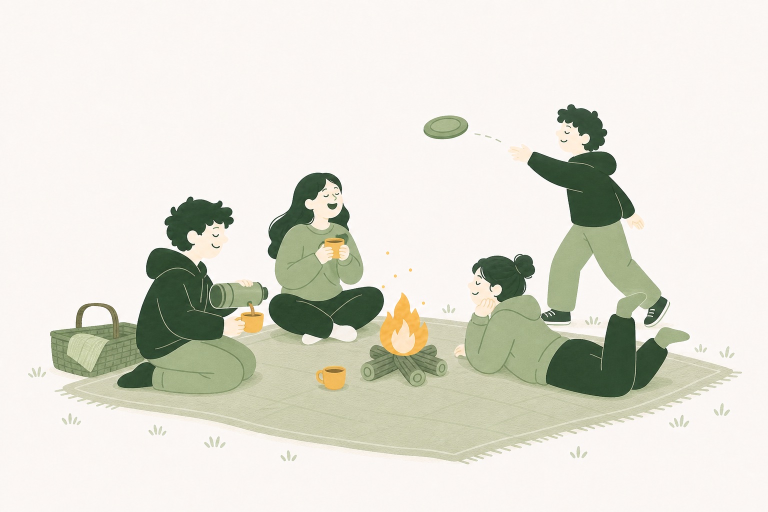 Friends gathered around a campfire